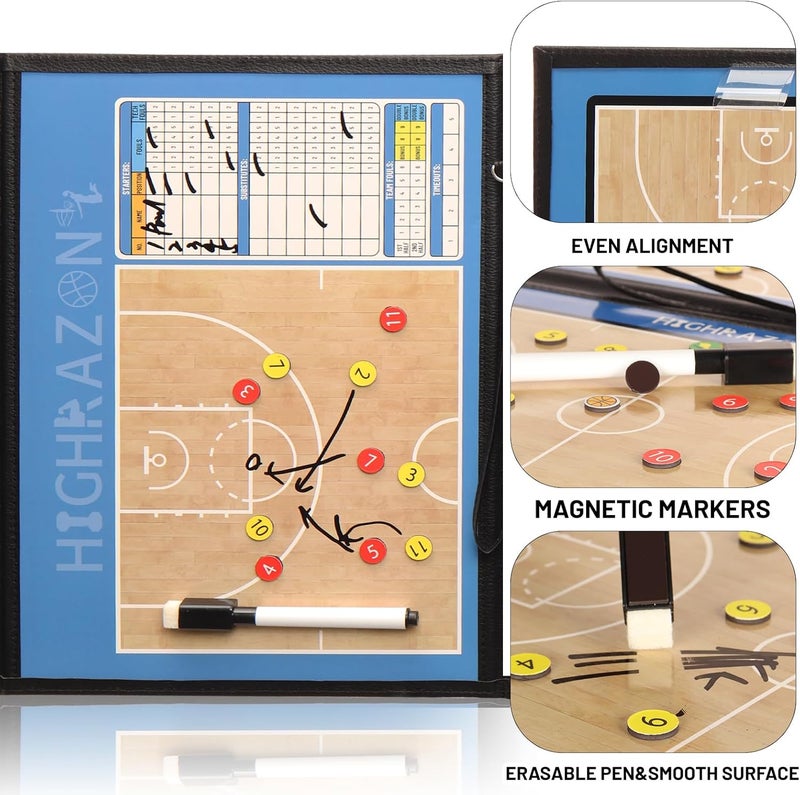 HIGHRAZON Basketball Coaching Board, Coaches Clipboard Tactical Magnetic Board Kit, Portable Strategy Coach Board with Dry Erase, Marker Pen - Image 4
